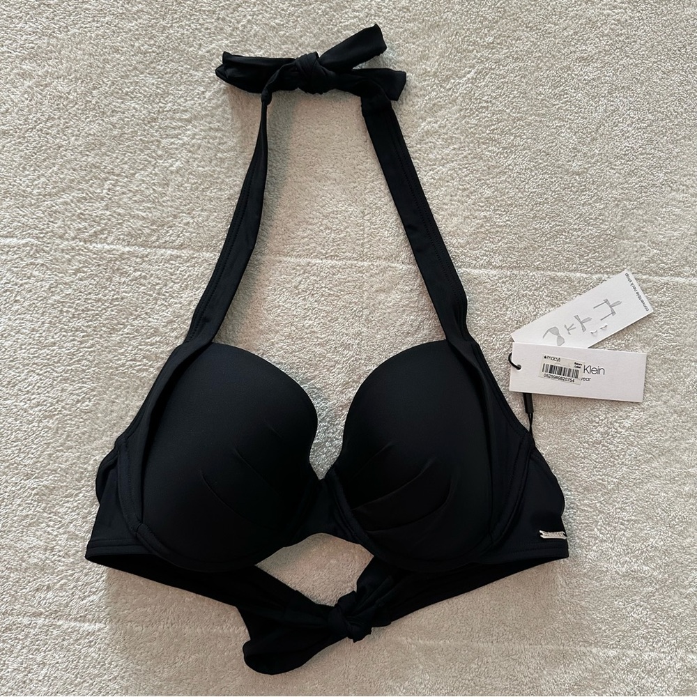 NEW NWT Calvin Klein Black Bikini Swimsuit Top w/ convertible neck strap M